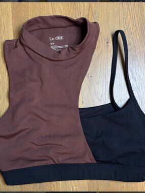 Le ORE Sorrento Asymmetric Mock Neck Bra Brown/Black Sz. Small